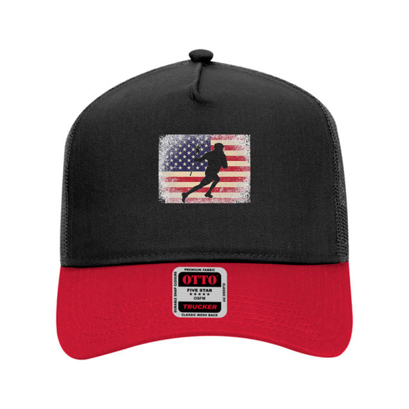 Lacrosse 4th Of July Gift American Flag Usa  Ball Stick Premium Mesh Back Trucker Hat by EaglesonBonnie | Artistshot