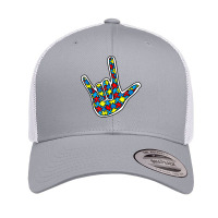 Asl Love Sign Language Autism Gift Awareness Support Autism T Shirt Retro Trucker Cap | Artistshot