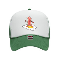 Kawaii Bacon Surfing On Fried Egg Breakfast Egg And Bacon For Fans Foam Trucker Hat | Artistshot