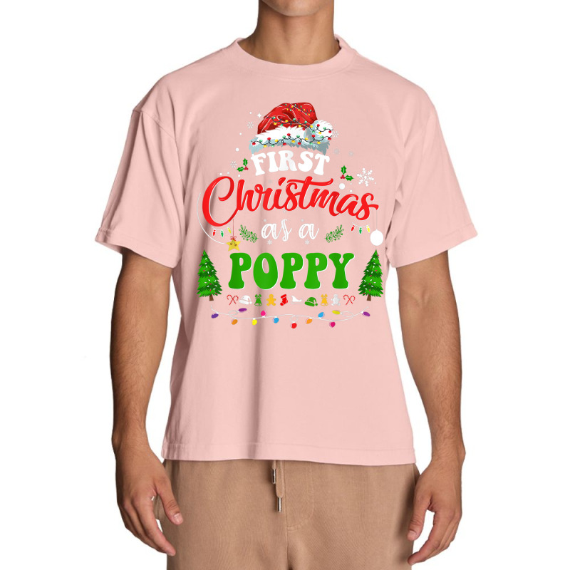 First Christmas As A Poppy Funny Holiday Santa Hat Groovy Urban Heavy T-shirt | Artistshot