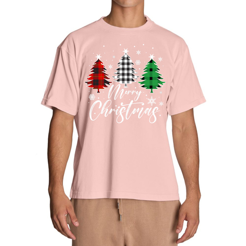 Merry Christmas Tree Buffalo Plaid Red White Green Light Top Long Slee Urban Heavy T-shirt | Artistshot