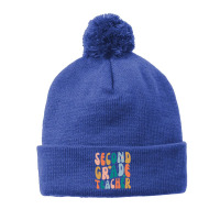 Second Grade Teacher Retro Groovy Design 2nd Grade Teaching , Best Gif Pom Pom Beanie | Artistshot