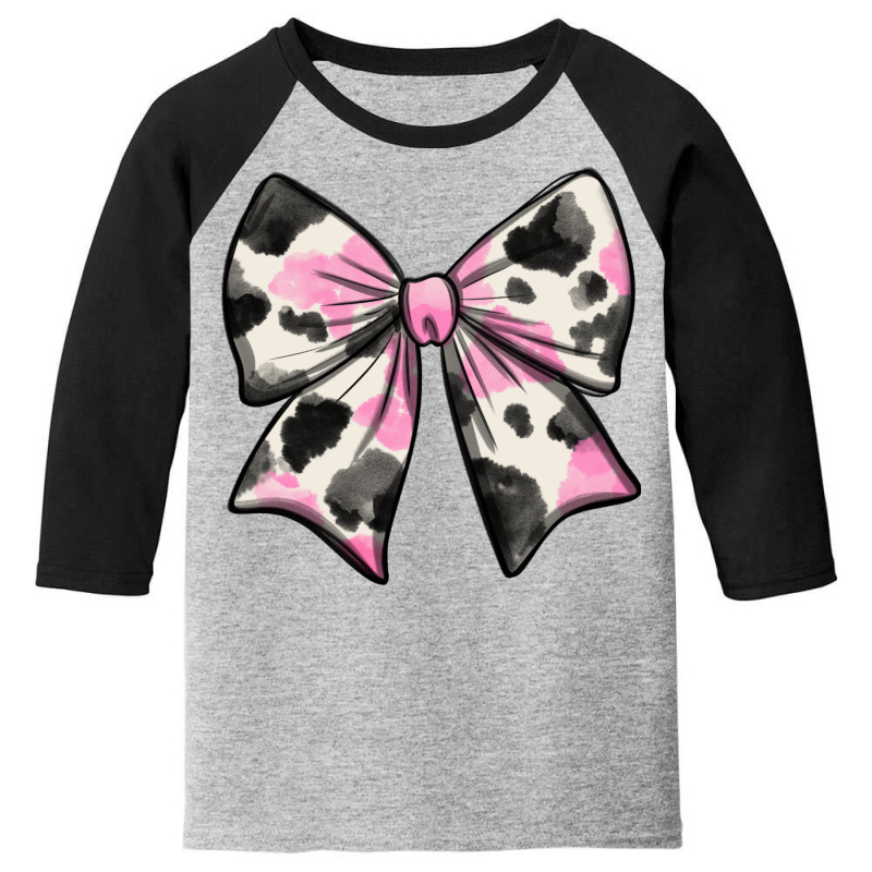 Pink Cow Print Coquette Bow Youth 3/4 Sleeve by Oma's Magic World | Artistshot