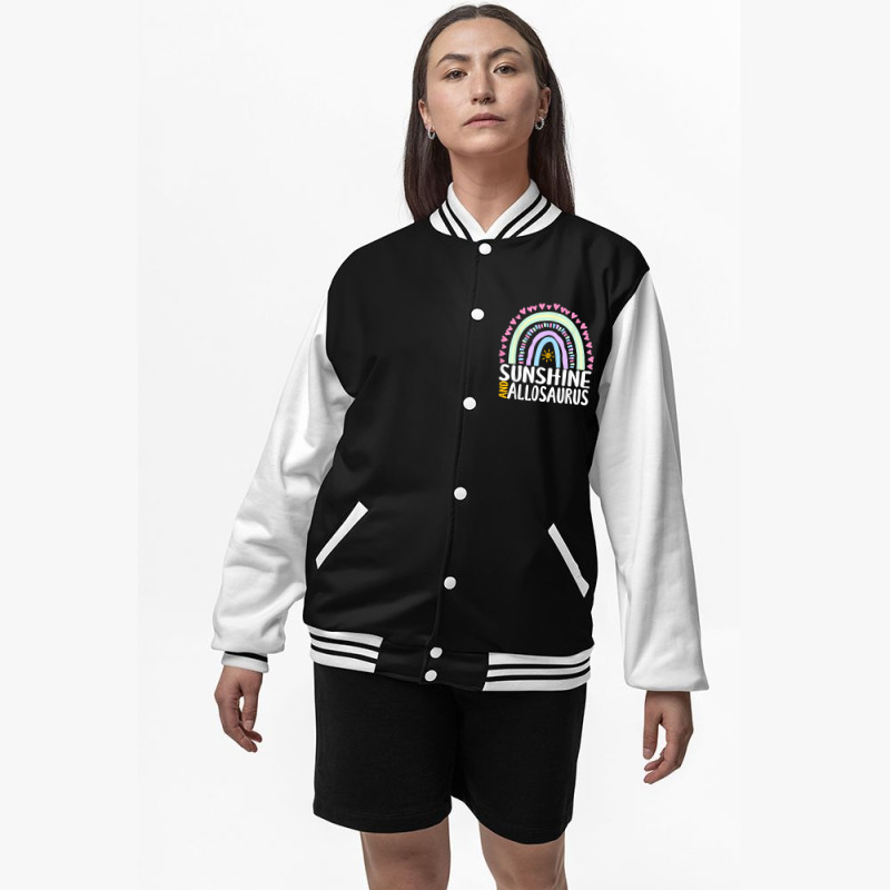 Sunshine And Allosaurus Cute Rainbow Graphic Womens Kids T Shirt Bomber Jacket | Artistshot