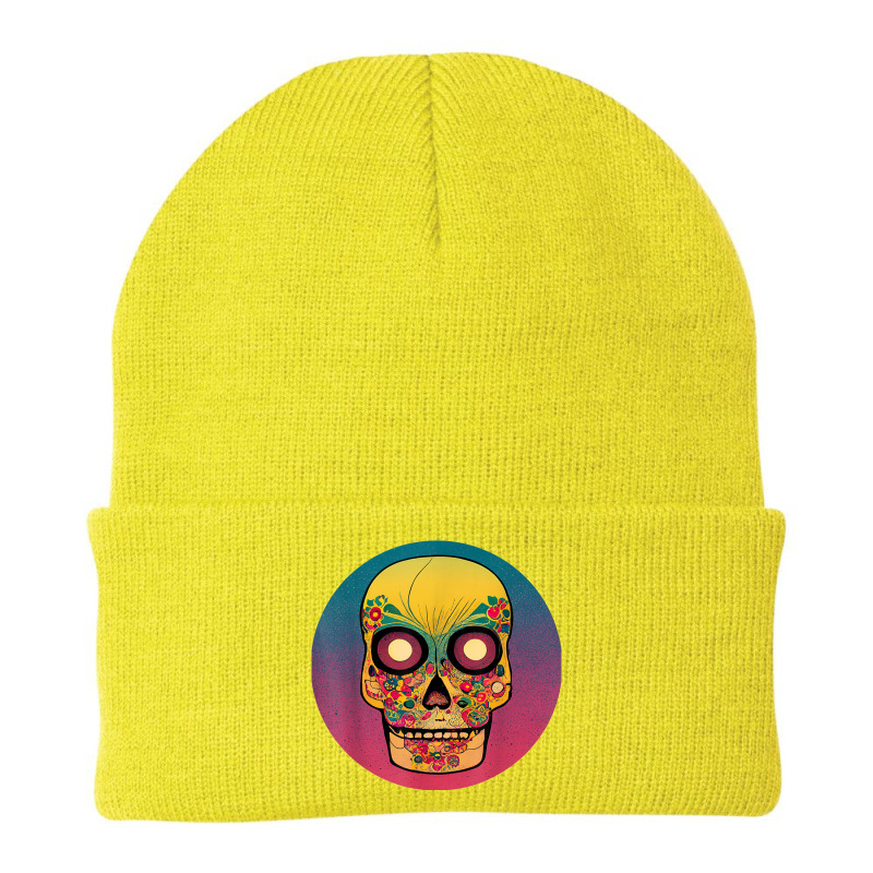 Vintage Sugar Skull Hand Illustration Calavera Beanie by Silk | Artistshot