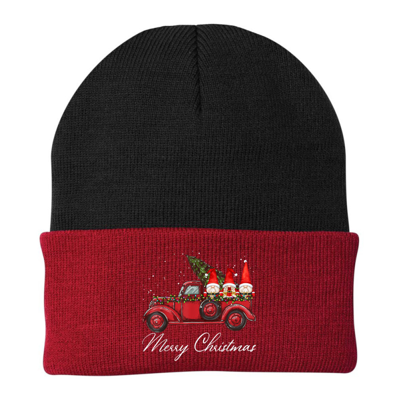 Three Gnomes In Red Truck With Merry Christmas Tree Beanie | Artistshot