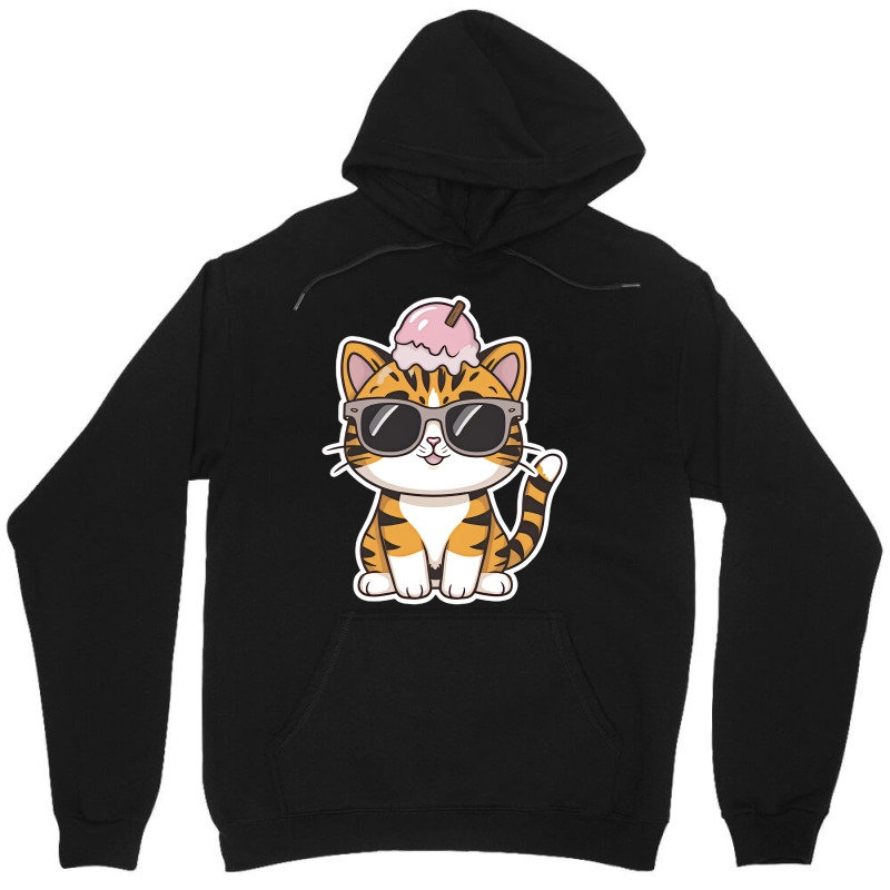 Ice Cream On Kitten Head Unisex Hoodie | Artistshot