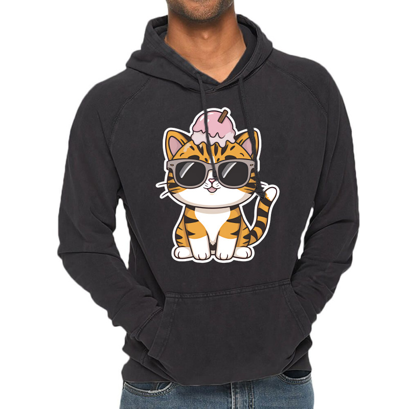 Ice Cream On Kitten Head Vintage Hoodie | Artistshot