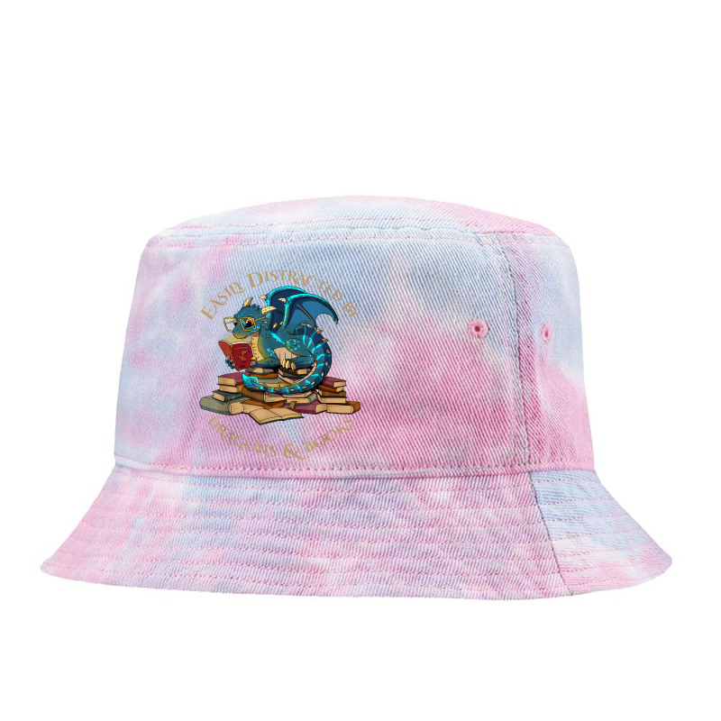 Easily Distracted By Dragons And Books Gift Nerd Dragon My Favorite Pe Tie Dyed Bucket Hat by HailieDesign | Artistshot