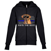 Dogues De Bordeaux Thin Blue Line American Flag Police Dog Youth Zipper Hoodie | Artistshot