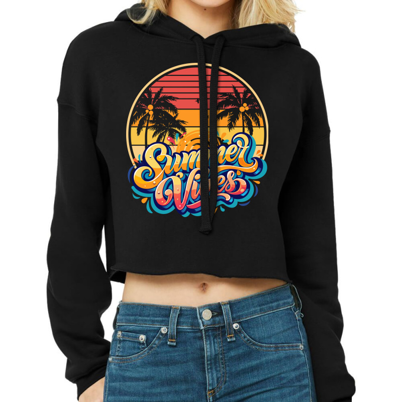 Summer Vibes Retro Sunset Cropped Hoodie by TuxQ | Artistshot