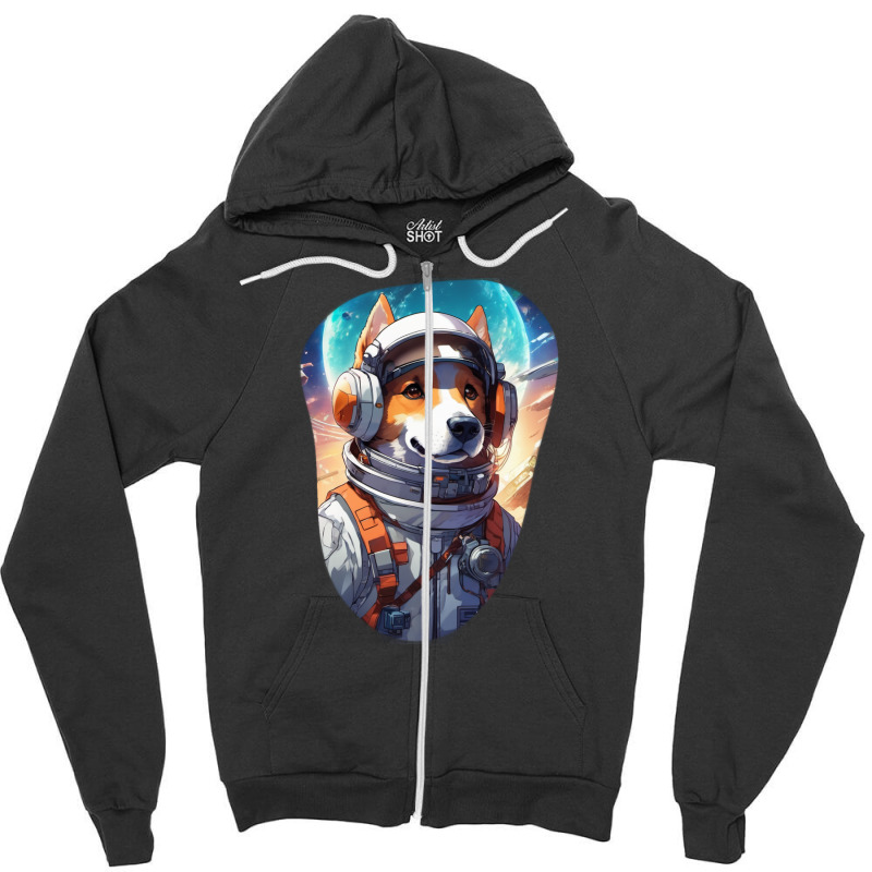 Cosmic Canine: The Astronaut Dog Zipper Hoodie | Artistshot