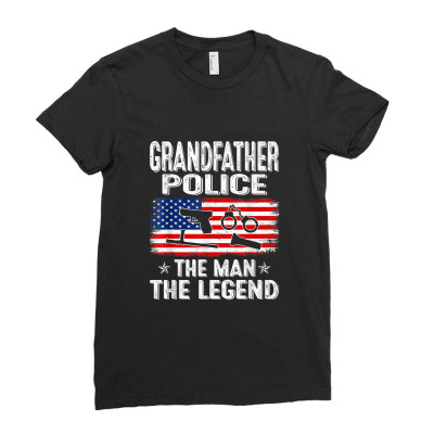 Grandfather Police Us Flag The Man The Legend Fathers Day Ladies Fitted T-shirt Designed By Annette