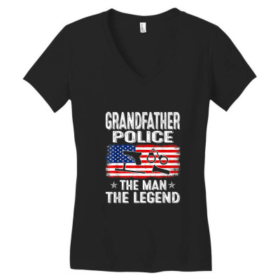 Grandfather Police Us Flag The Man The Legend Fathers Day Women's V-neck T-shirt Designed By Annette