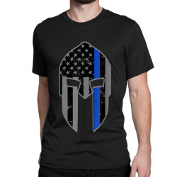 Custom Police Gifts For Men Thin Blue Line Flag Spartan Helmet Classic  T-shirt By Vivu991 - Artistshot