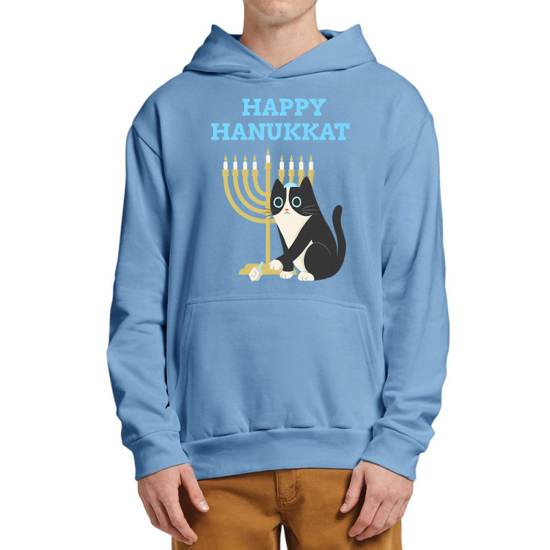 Happy Hanukkat Hanukkah Jewish Cat Kitty Lover Menorah Urban Pullover Hoodie | Artistshot