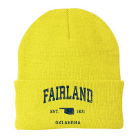 Fairland Oklahoma Ok Vintage Athletic Navy Sports Design Beanie | Artistshot