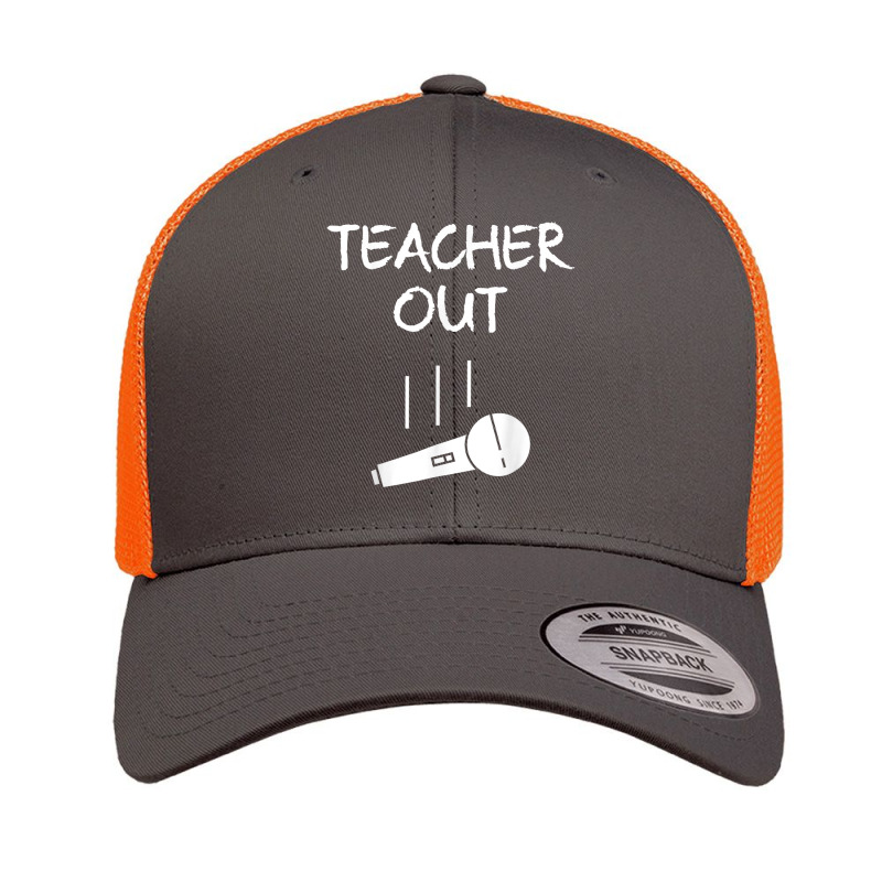 Retired Teacher Out Mic Drop Retirement End Of School Year T Shirt Retro Trucker Cap | Artistshot