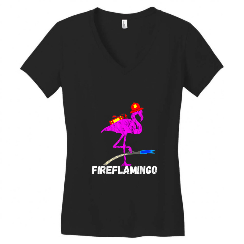 Fire Fighter Flamingo Exotic Bird Funny Firefighter Fireman Women's V-Neck T-Shirt by Yuh2105 | Artistshot