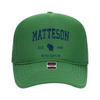 Matteson Wisconsin Wi Vintage Athletic Navy Sports Design Foam Trucker Hat | Artistshot