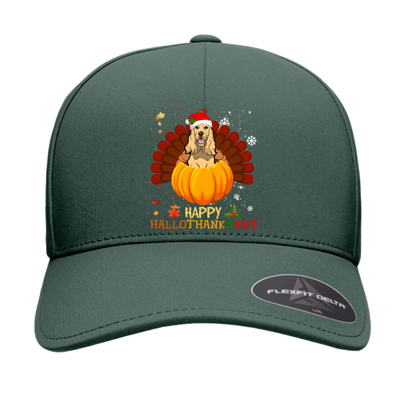 Cocker Spaniel Halloween And Merry Christmas Happy Hallothanksmas Seamless Cap by NapetArt | Artistshot