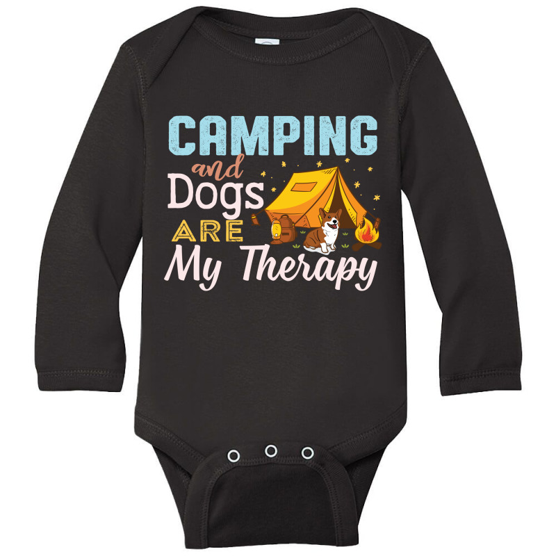 Camping And Dogs Are My Therapy Retro Vintage Long Sleeve Baby Bodysuit by vip.pro123 | Artistshot