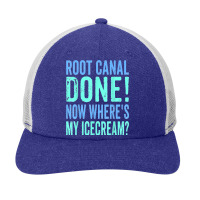 Root Canal Done Now Where's My Icecream Funny Dentist Dental Snapback Trucker Cap | Artistshot