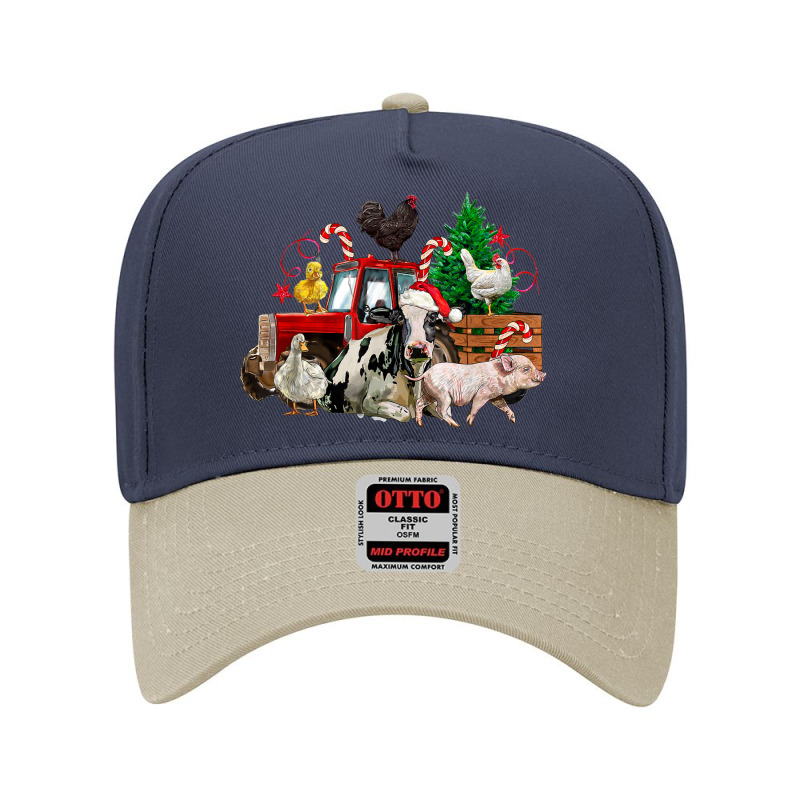 Christmas Farm Animals With Farm Tractor Adjustable Baseball Cap by August | Artistshot