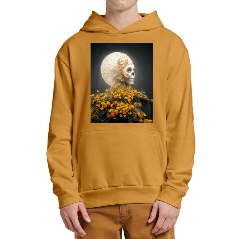 Moon Dia De Los Muertes Saint Goddess Marigolds Midjourney Urban Pullover Hoodie by cm-arts | Artistshot