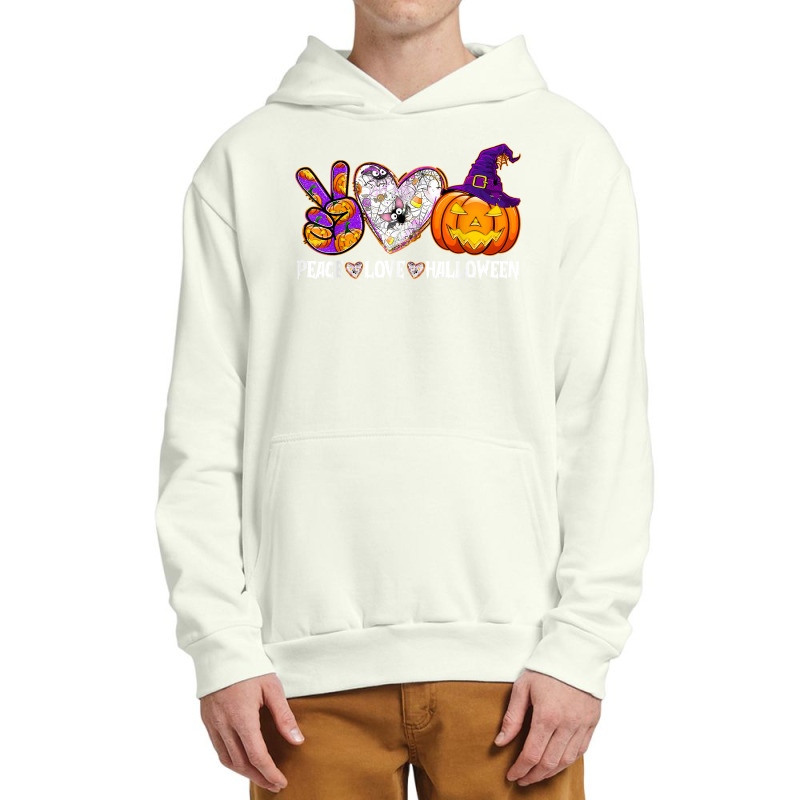 Pumpkin Witch Hat Trick Or Treat Peace Love Halloween T Shirt Urban Pullover Hoodie | Artistshot