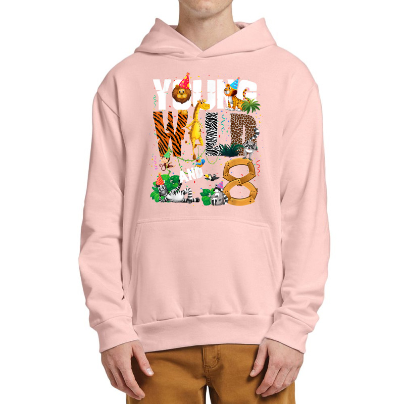 8th Birthday Young Wild And I'm 8 Safari Jungle Animal Zoo T Shirt Urban Pullover Hoodie | Artistshot