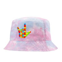 Asl Love Sign Language Autism Gift Awareness Support T Shirt Tie Dyed Bucket Hat | Artistshot