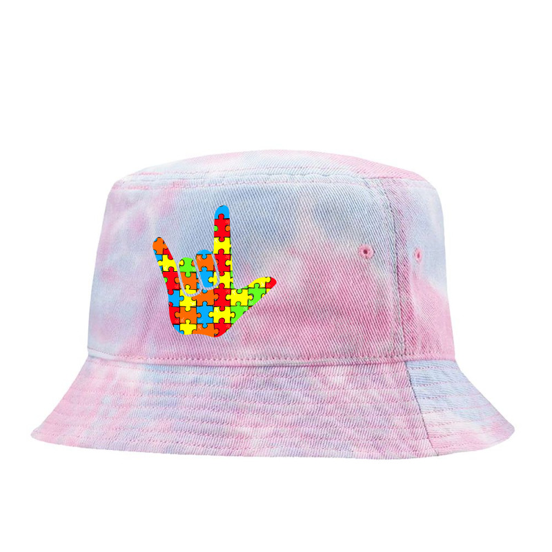 Asl Love Sign Language Autism Gift Awareness Support T Shirt Tie Dyed Bucket Hat by sieuduong86 | Artistshot