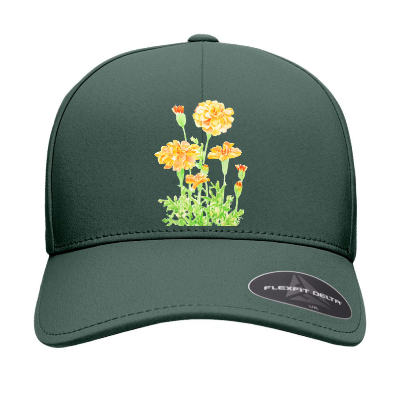 Orange Mexican Marigold Flowers T  Shirtorange Mexican Marigold Flower Seamless Cap by bellbottomsknow | Artistshot