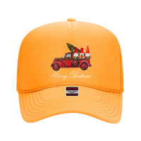 Three Gnomes In Red Truck With Merry Christmas Tree Foam Trucker Hat | Artistshot