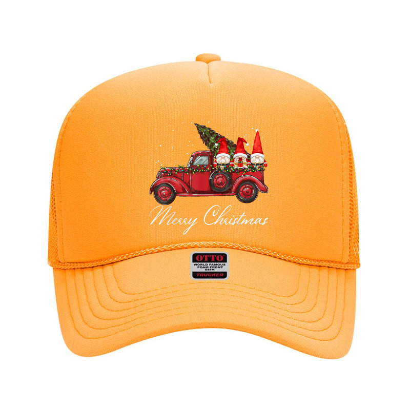 Three Gnomes In Red Truck With Merry Christmas Tree Foam Trucker Hat | Artistshot