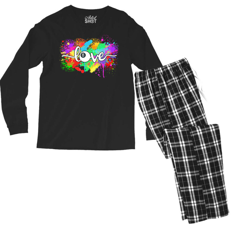 Billiards T  Shirt Billiards Love Colorful Typography Art 8 Ball Pool Men's Long Sleeve Pajama Set | Artistshot