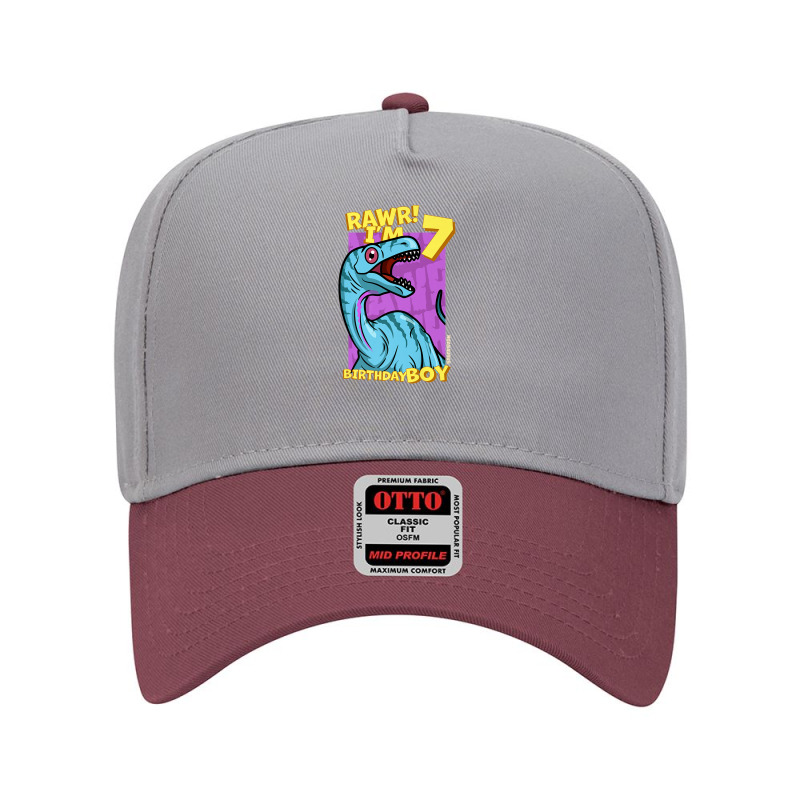 Rawr! I'm 7 Birthday Boys 7th Birthday Dino Noasaurus Adjustable Baseball Cap | Artistshot