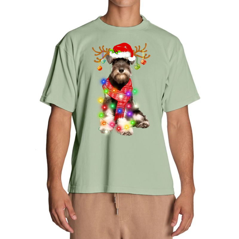 Funny Puppy Lover Schnauzer Christmas Lights Pajama Long Sleeve T Shir Urban Heavy T-shirt | Artistshot