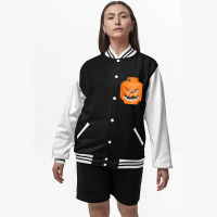 Halloween Pumpkin Building Brick Figure Jack O Lantern Bomber Jacket | Artistshot