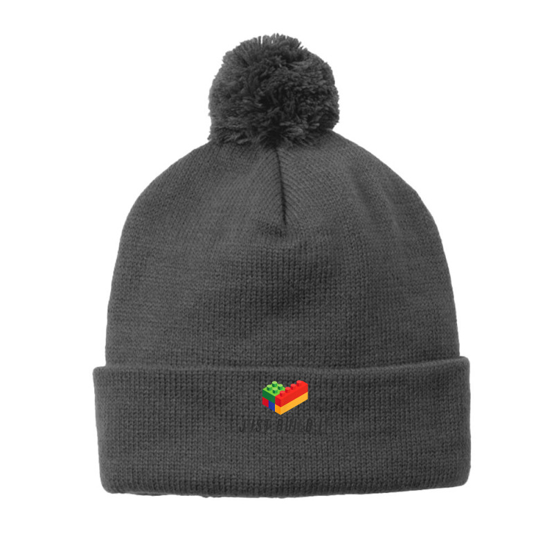 Just Build It Blocks Bricks Building Blocks Toy T Shirt Pom Pom Beanie | Artistshot