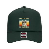 Best Cat Papa Ever  Vintage Retro Cat Dad Father Day Mesh Back Trucker Hat | Artistshot