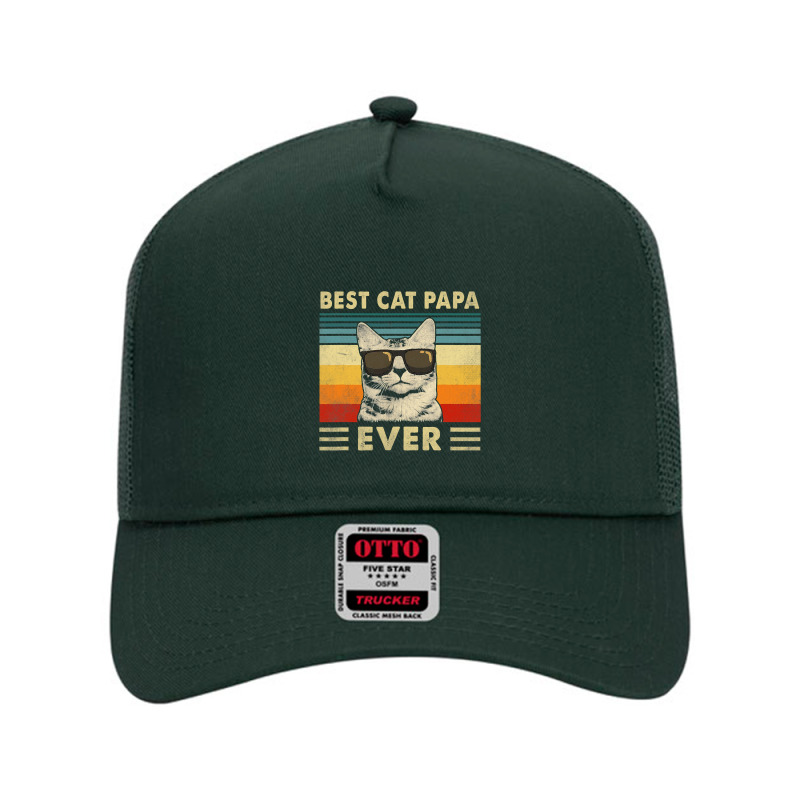 Best Cat Papa Ever  Vintage Retro Cat Dad Father Day Mesh Back Trucker Hat | Artistshot