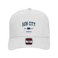 Sun City Kansas Ks Vintage Athletic Navy Sports Design Long Sleeve T S Mesh Back Trucker Hat | Artistshot