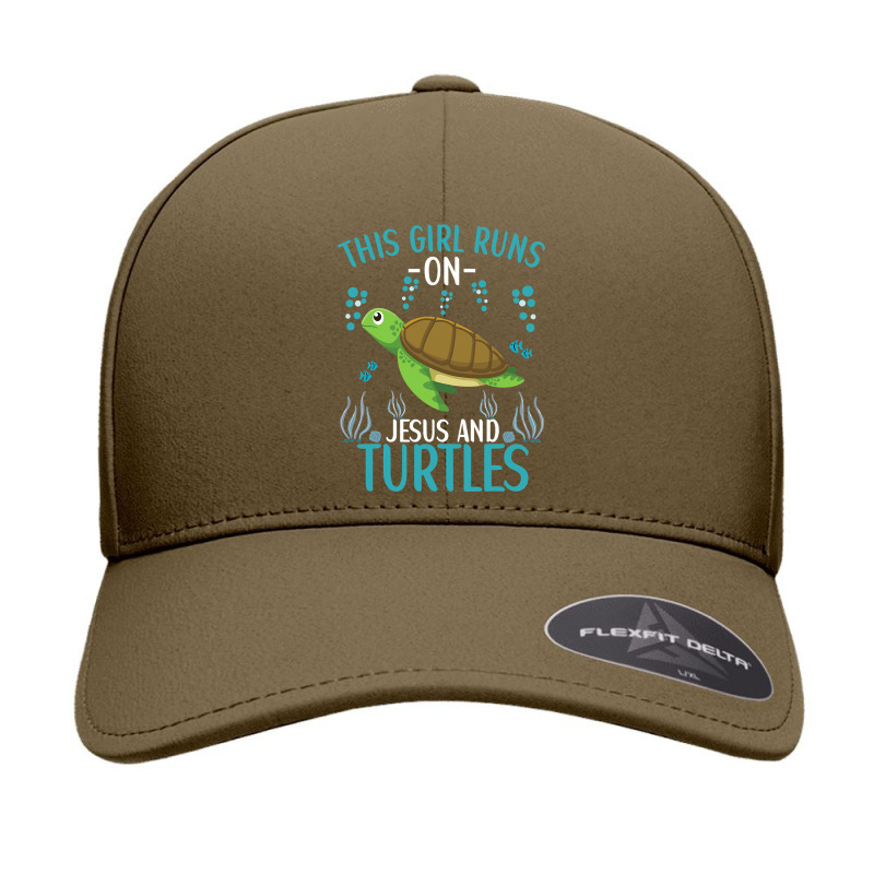 This Girl Runs On Jesus And Turtles Cute Sea Turtle Quote Seamless Cap by thutrang92 | Artistshot