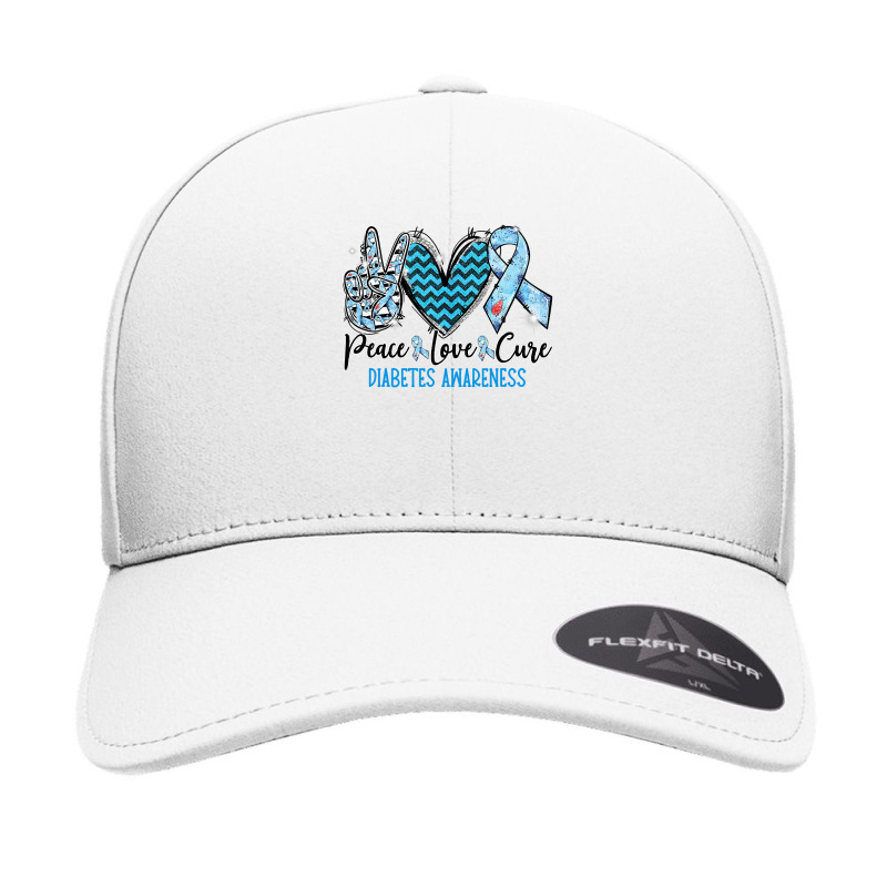 Diabetes Diabetic Peace Love Cure Blue Ribbon 5 Diabetes Awareness Seamless Cap by circularflap | Artistshot