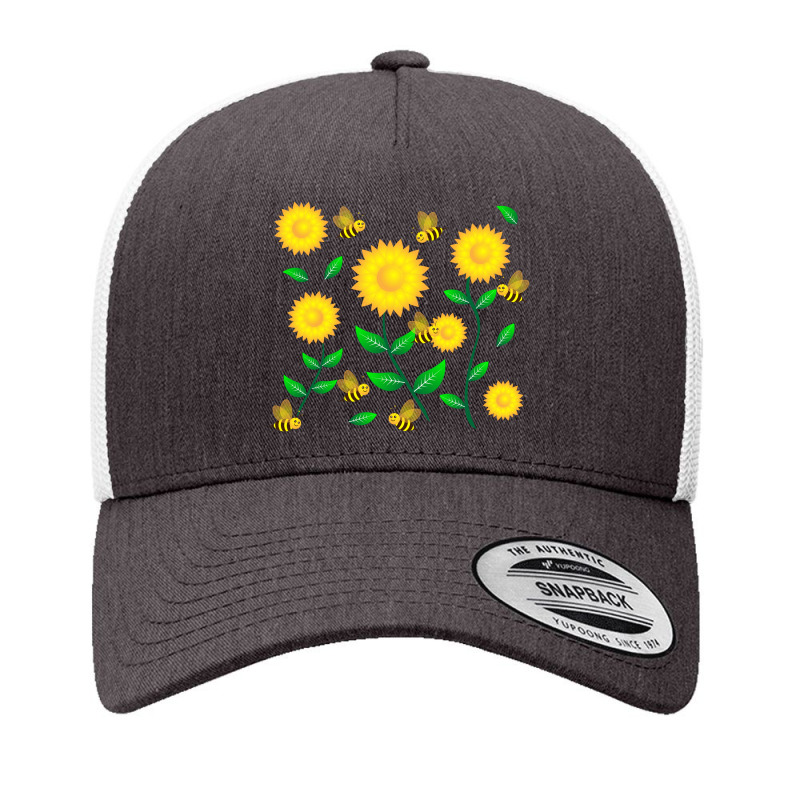 Honey Bee Cartoon On Sunflower Pattern Yupoong Trucker Cap | Artistshot