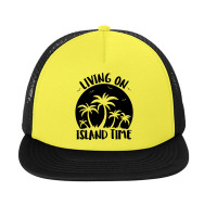 Living On Island Time Palm Trees And Sunset Black Foam Snapback Hat | Artistshot