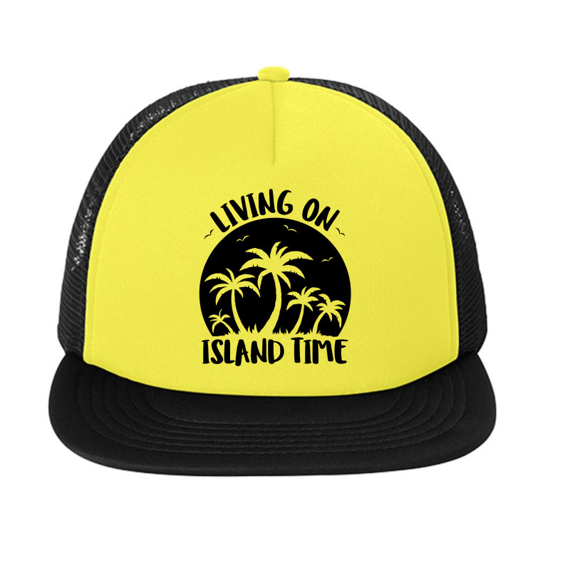 Living On Island Time Palm Trees And Sunset Black Foam Snapback hat by satekiong | Artistshot