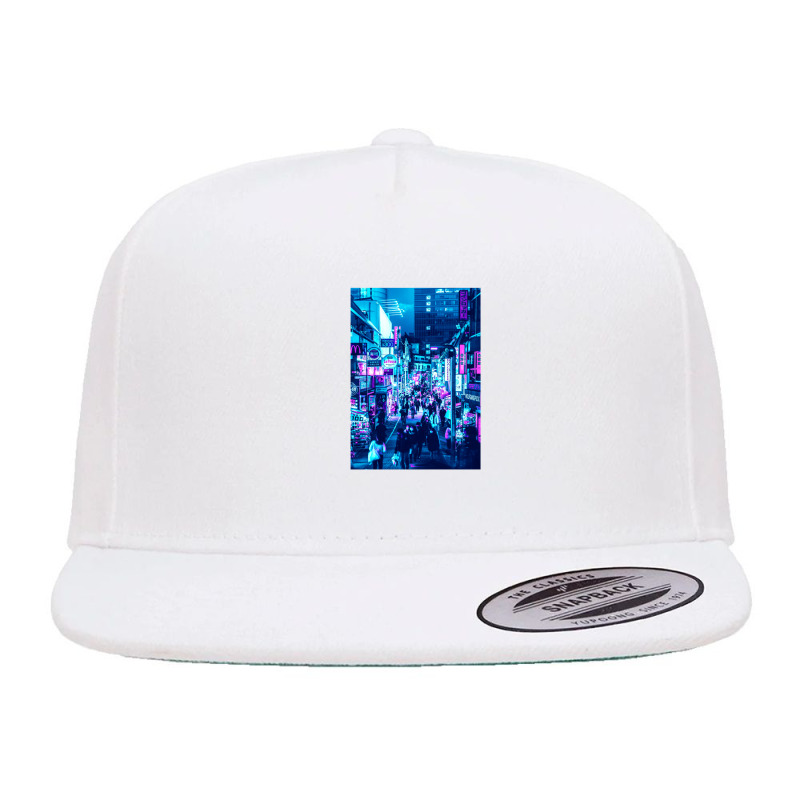 Tokyo Neon Night Synthwave 5 panel snapback cap by Jeff_Nugroho | Artistshot